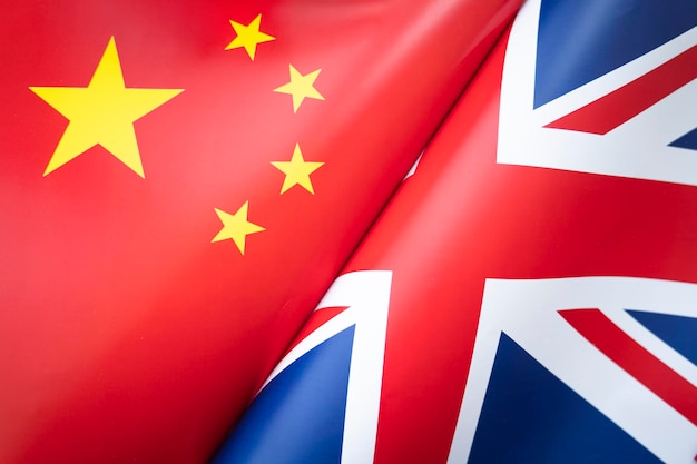 Flags Great Britain and china concept of international relations between countries The state of governments Friendship of peoples