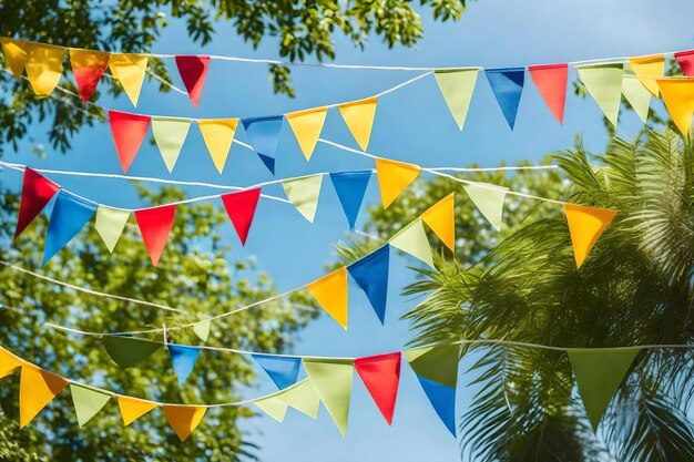 Flags hanging from a string