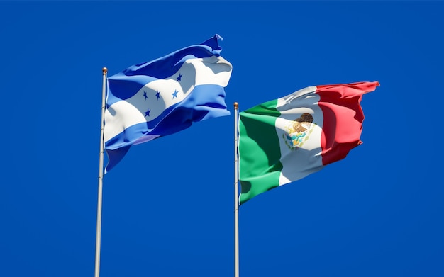 Photo flags of honduras and mexico. 3d artwork