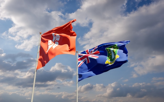 Flags of Hong Kong HK and British Virgin Islands.