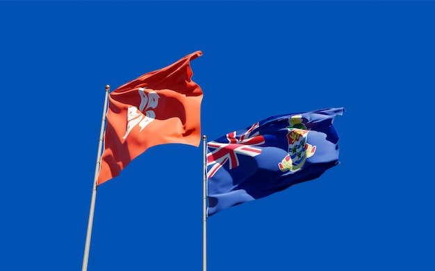 Flags of Hong Kong HK and Cayman Islands.