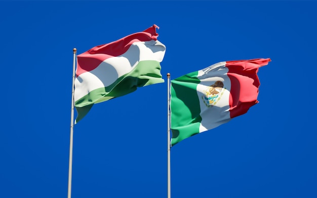 Flags of Hungary and Mexico. 3D artwork