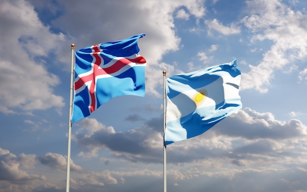 Flags of Iceland and Argentina. 3D artwork