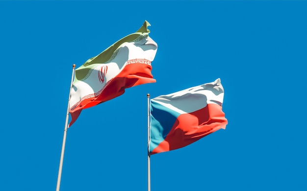 Flags of Iran and Czech. 3D artwork