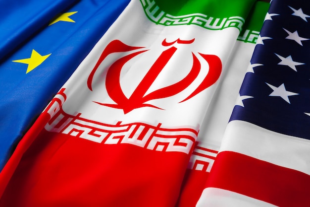 Flags of Iran, European Union and USA together