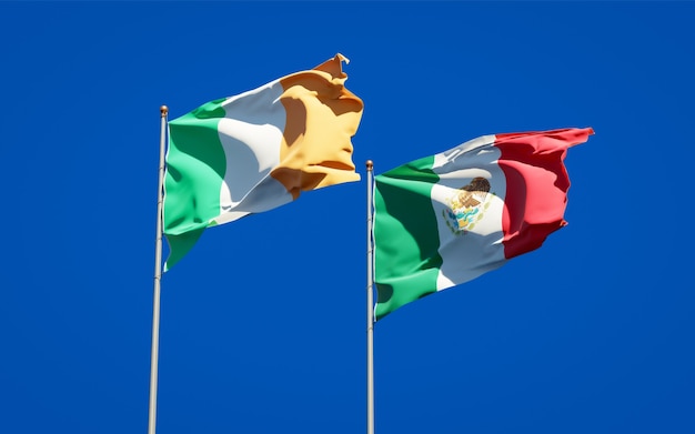 Flags of Ireland and Mexico. 3D artwork