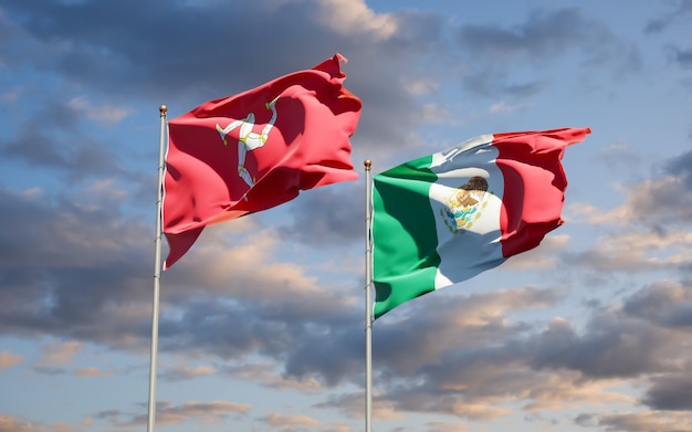 Flags of Isle of Mann and Mexico. 3D artwork