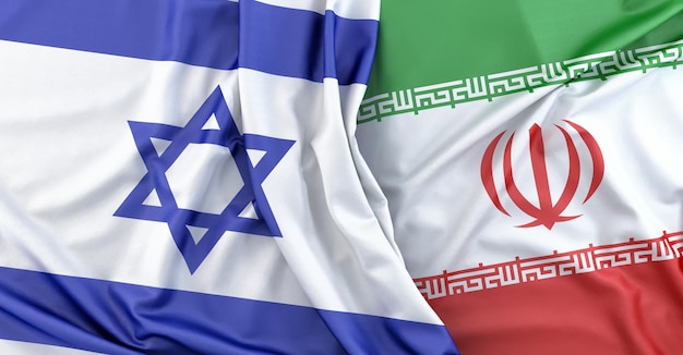 イスラエルとイランの国旗 3Dレンダリング