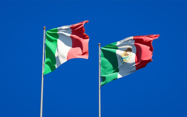 Photo flags of italy and mexico. 3d artwork