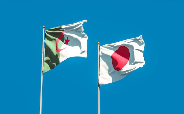 Flags of Japan and Algeria. 3D artwork