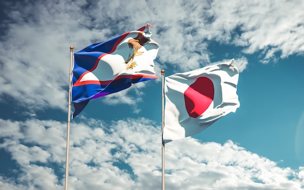 Flags of Japan and American Samoa. 3D artwork