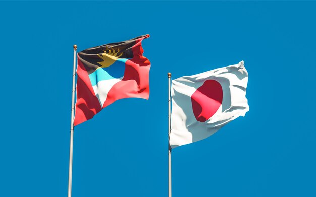 Flags of Japan and Antigua and Barbuda. 3D artwork