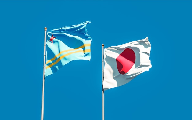 Flags of Japan and Aruba. 3D artwork