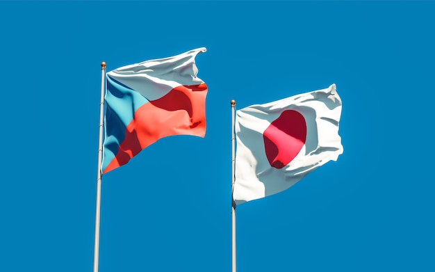 Flags of Japan and Czech. 3D artwork