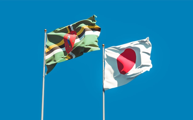 Flags of Japan and Dominica. 3D artwork