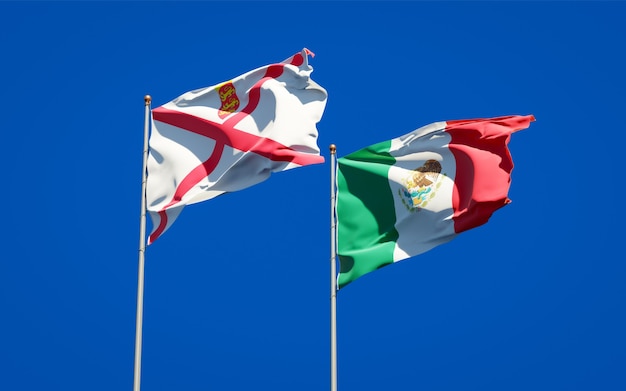 Flags of Jersey and Mexico. 3D artwork