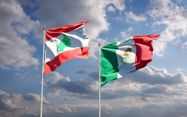 Flags of Lebanon and Mexico. 3D artwork