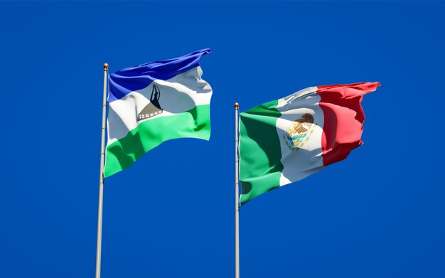 Flags of Lesotho and Mexico. 3D artwork