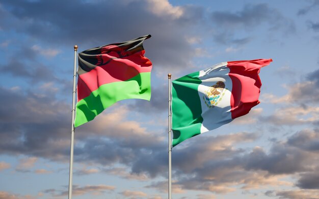 Flags of Malawi and Mexico. 3D artwork