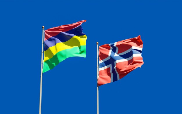 Flags of mauritius and norway