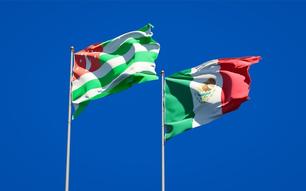 Flags of Mexico and Abkhazia. 3D artwork