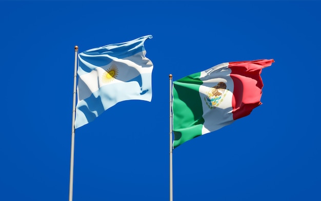 Flags of Mexico and Argentina. 3D artwork