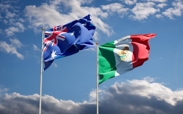 Flags of Mexico and Australia. 3D artwork