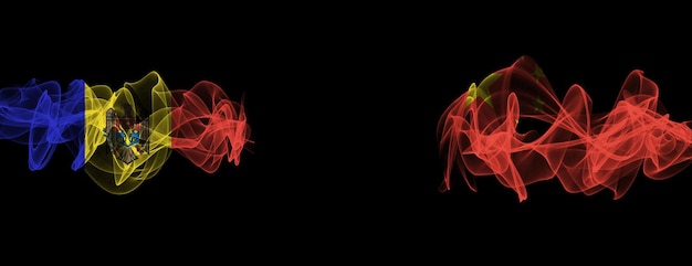 モルドバと中国の国旗 モルドバ対中国の煙の旗