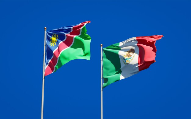 Flags of Namibia and Mexico. 3D artwork