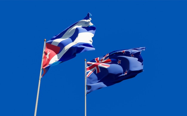 Flags of New Zealand and Cuba.