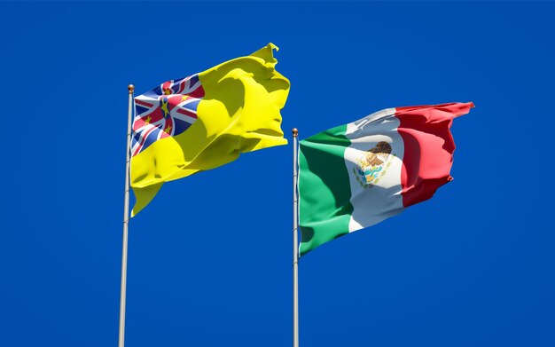 Flags of Niue and Mexico. 3D artwork