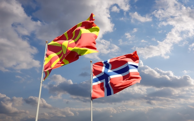 Flags of North Macedonia and Norway. 3D artwork