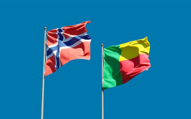 Flags of Norway and Benin. 3D artwork