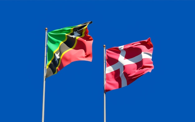 写真 セントクリストファーネイビスとデンマークの旗。