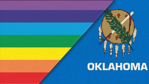 Photo flags of oklahoma and lgbt sexual concept flags of oklahoma and lgbt sexual minorities on surface