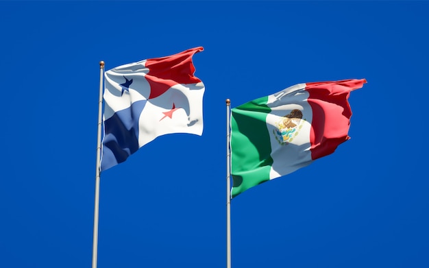 Flags of Panama and Mexico. 3D artwork