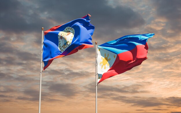 Flags of Philippines and Belieze. 3D artwork