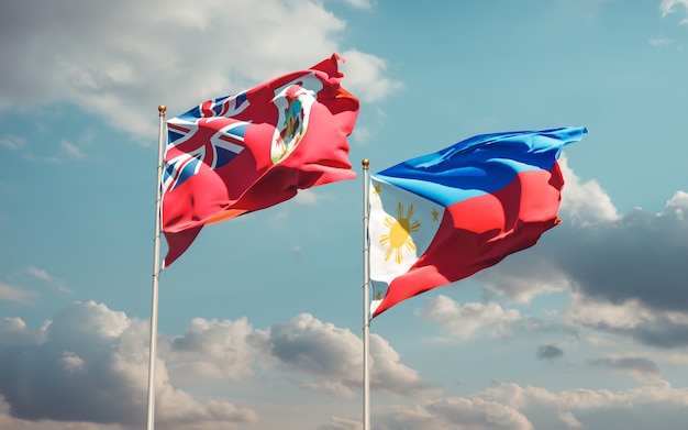 Flags of Philippines and Bermuda. 3D artwork