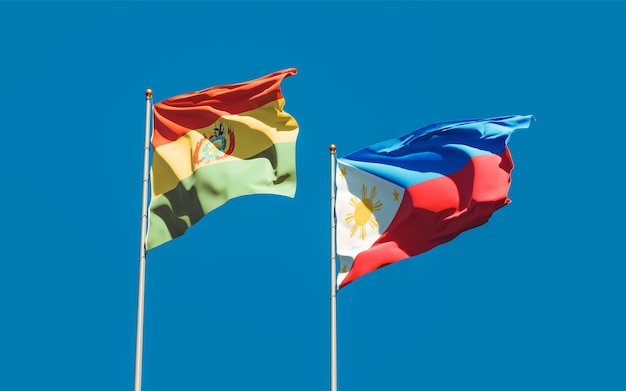 Flags of Philippines and Bolivia. 3D artwork