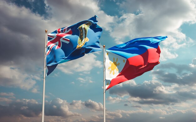 Flags of Philippines and British Virgin Islands. 3D artwork