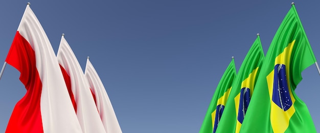 Флаги Польши и Бразилии на флагштоках сбоку Место для текста 3d иллюстрация