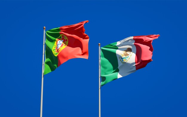 Flags of Portugal and Mexico. 3D artwork