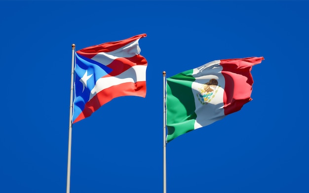 Flags of Puerto Rico and Mexico. 3D artwork