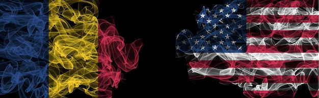 Flags of Romania and USA Romania vs USA Smoke Flags