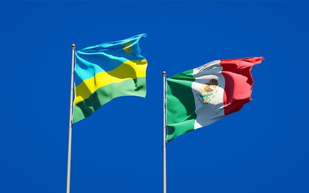 Flags of Rwanda and Mexico. 3D artwork