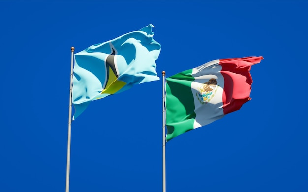 Flags of Saint Lucia and Mexico. 3D artwork