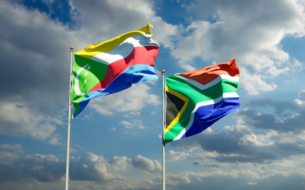 Флаги САР Африки и Коморских островов. 3D изображение