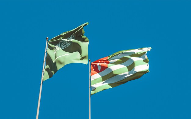 Flags of Saudi Arabia and Abkhazia. 3D artwork