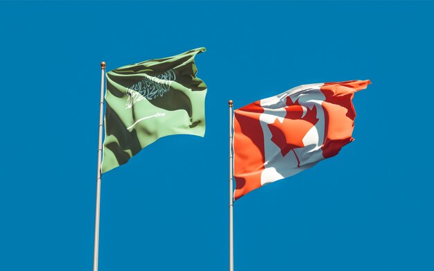 Flags of Saudi Arabia and Canada. 3D artwork