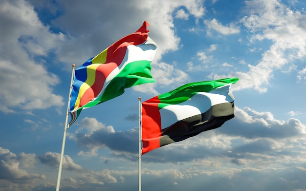 Flags of Seychelles and UAE Arab Emirates